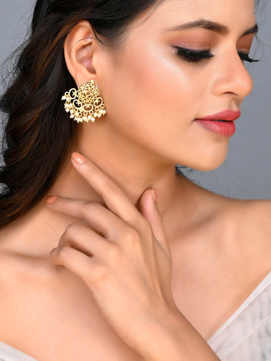Gold Plated Traditional Stud Cutwork Earrings