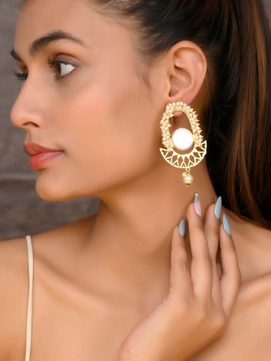 Heavy Pearl Ethnic Cut work Drop Earring women