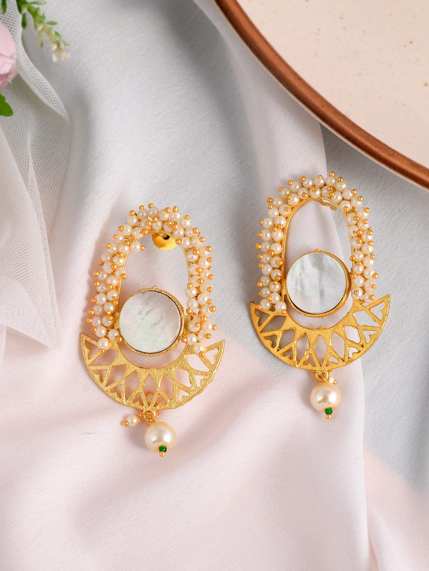 Heavy Pearl Ethnic Cut work Drop Earring women