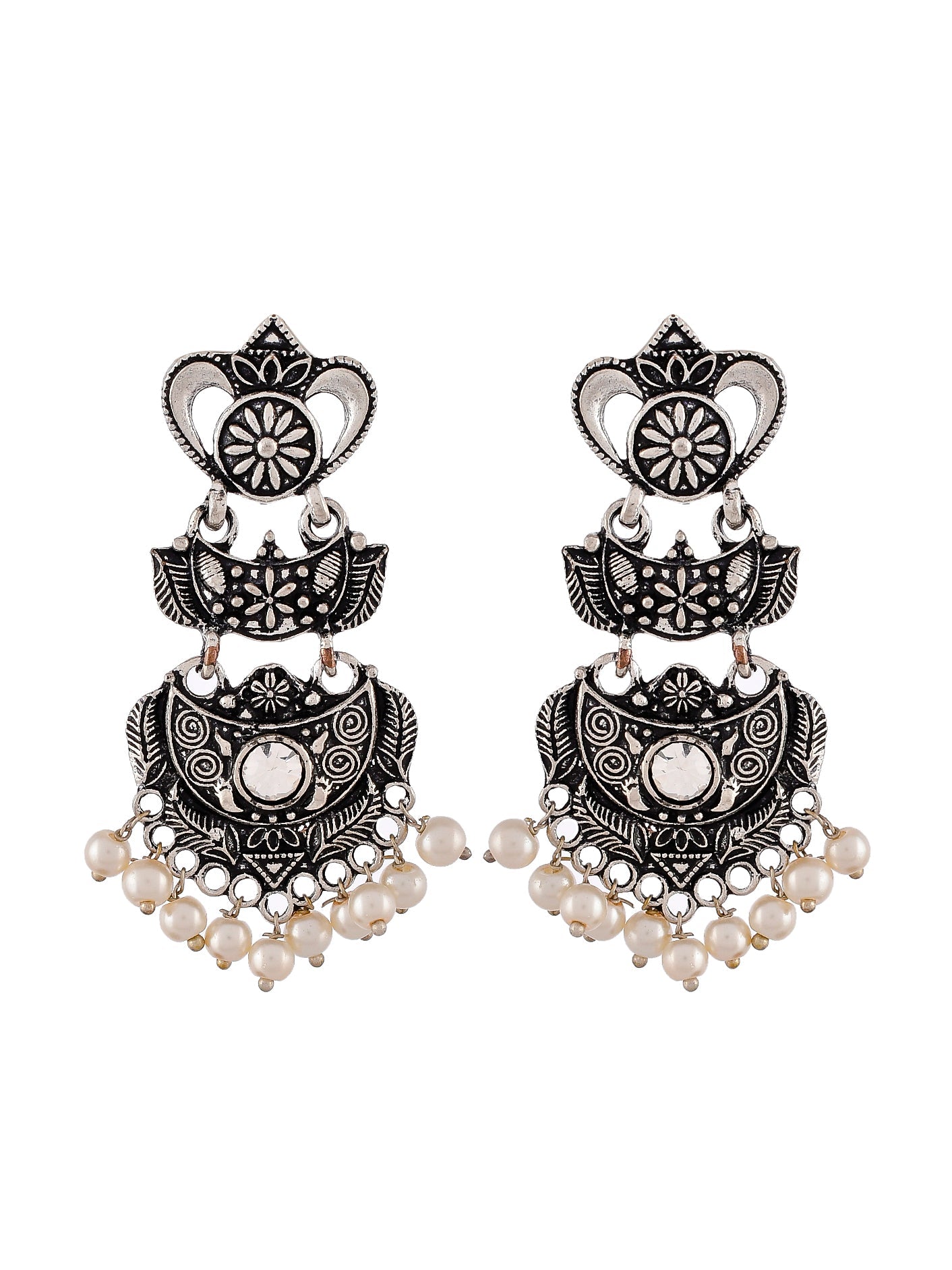 Oxidised Silver plated Chandbali Earrings