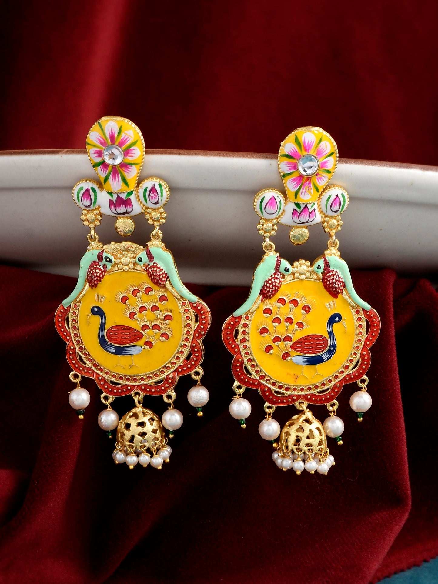 Gold Plated Indian Traditional Handpainted Ethnic Heavy Earrings