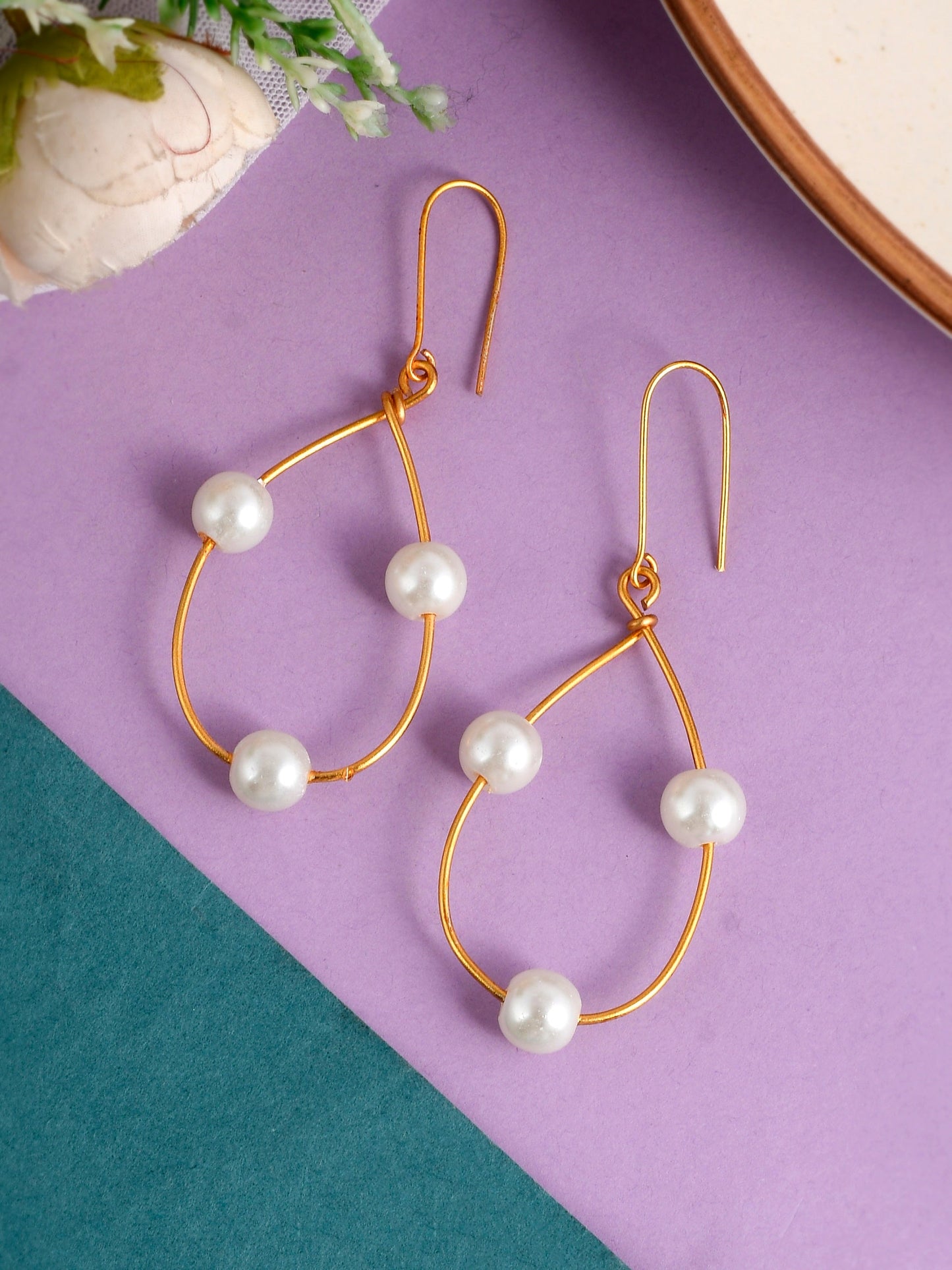 Gold Pearl Dangler Earrings For girls