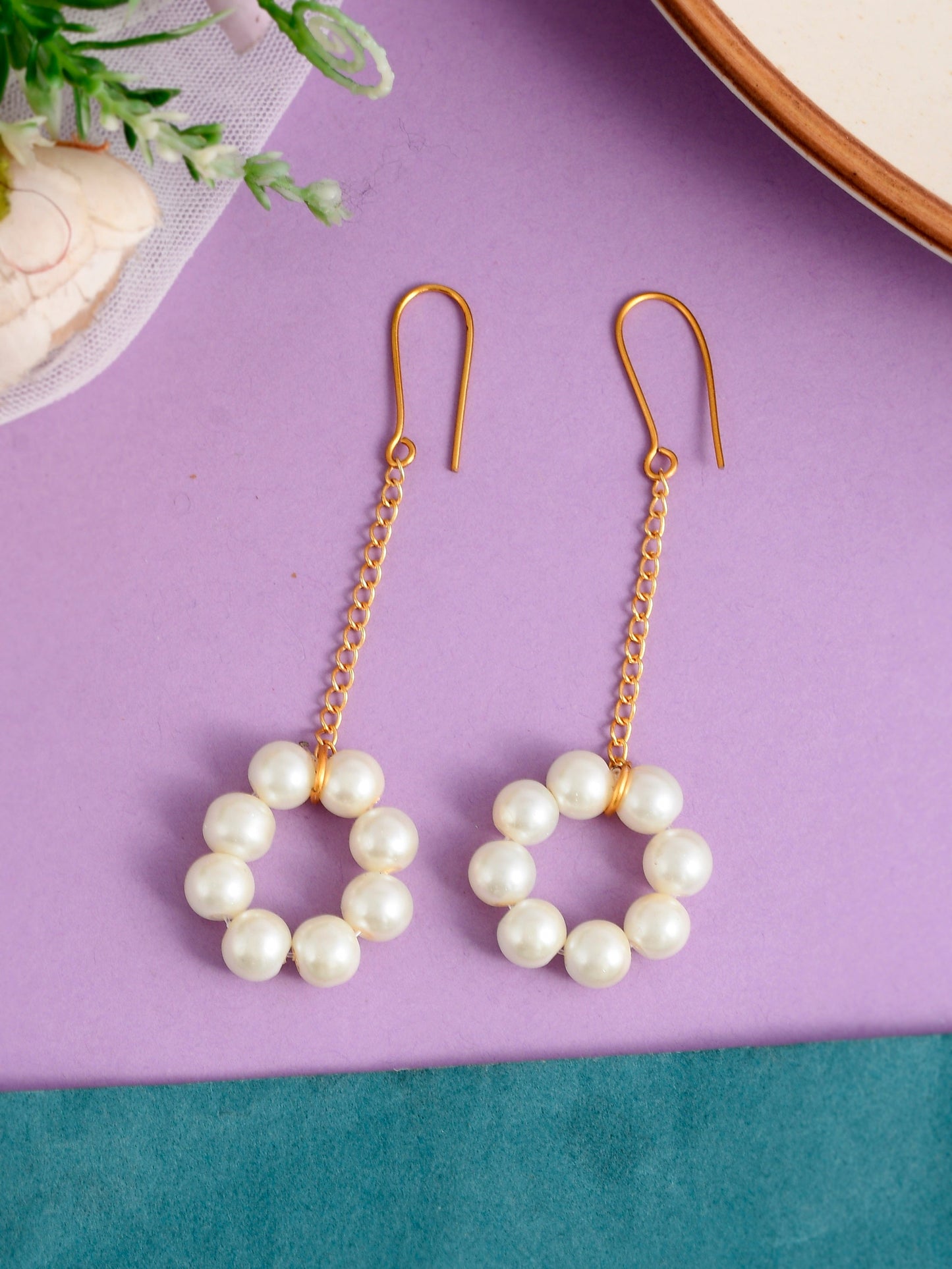 Gold Plated Pearl Chain Drop Earrings