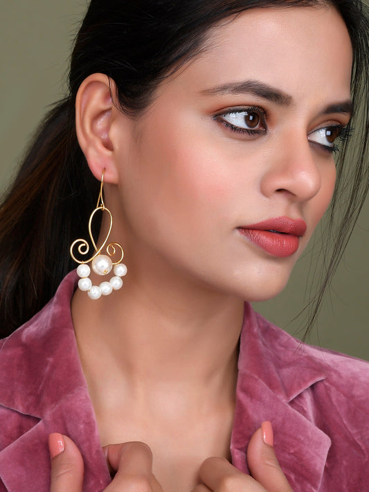 Gold Plated Pearl Beaded Western Drop Earring