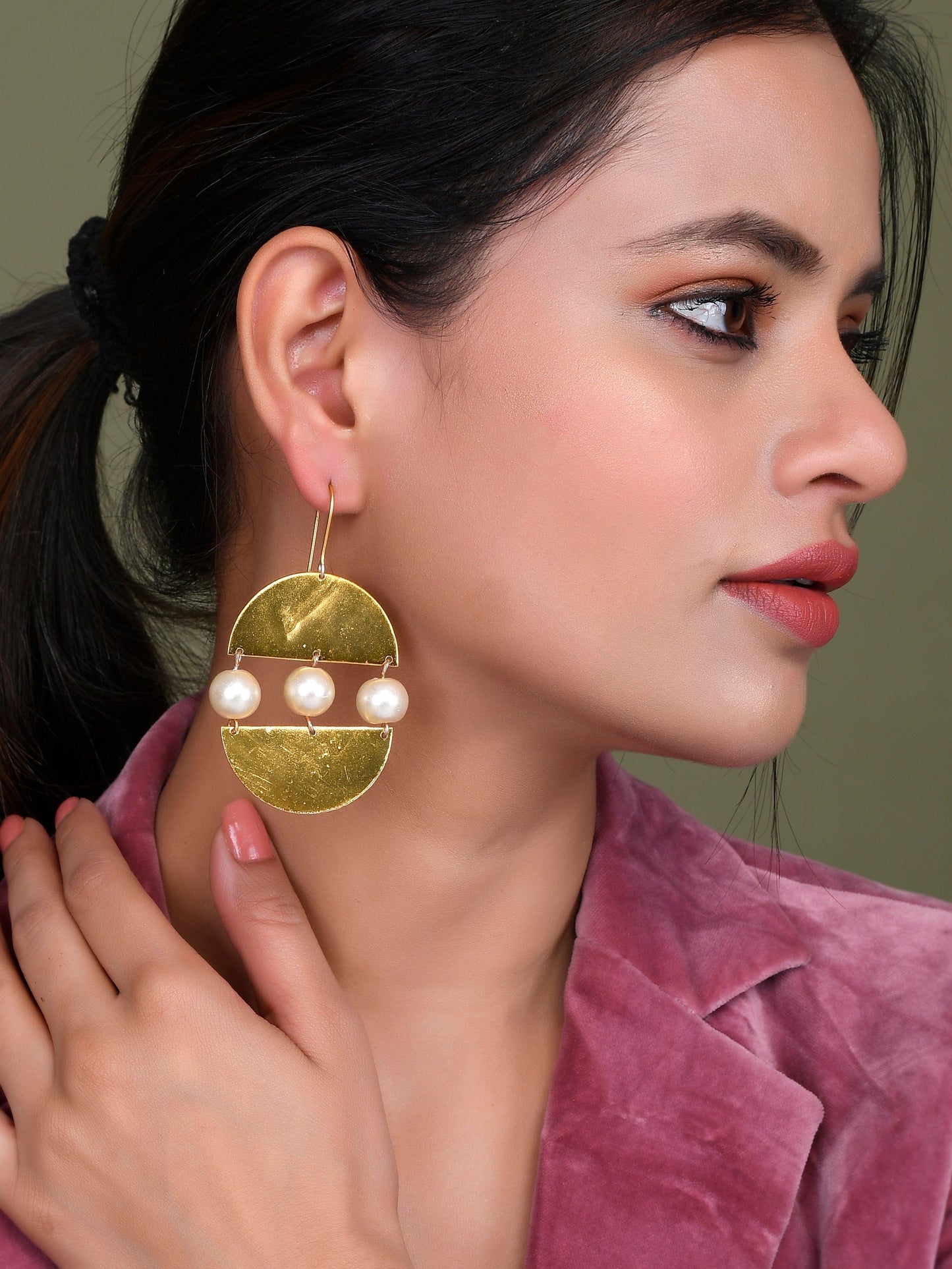 Gold-Plated Pearls Contemporary Drop Earrings