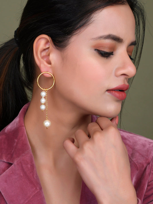 Gold Plated Pearl Dangle Earrings