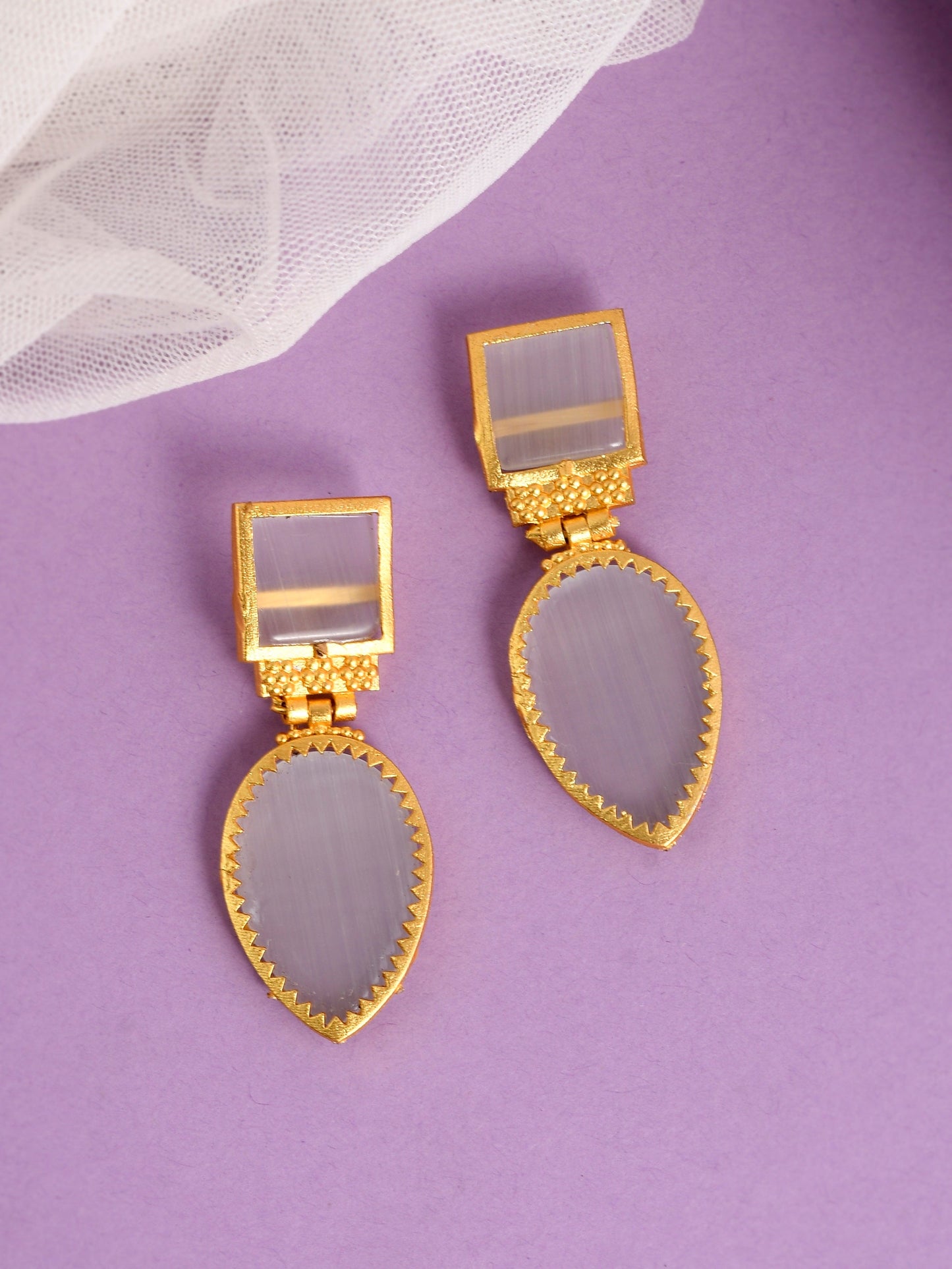 White Ethnic Drop Earrings