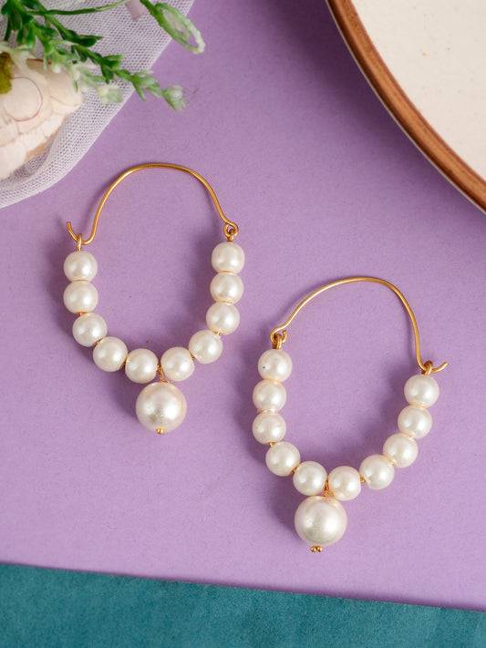 Gold Plated Western Pearl Hoop Earrings
