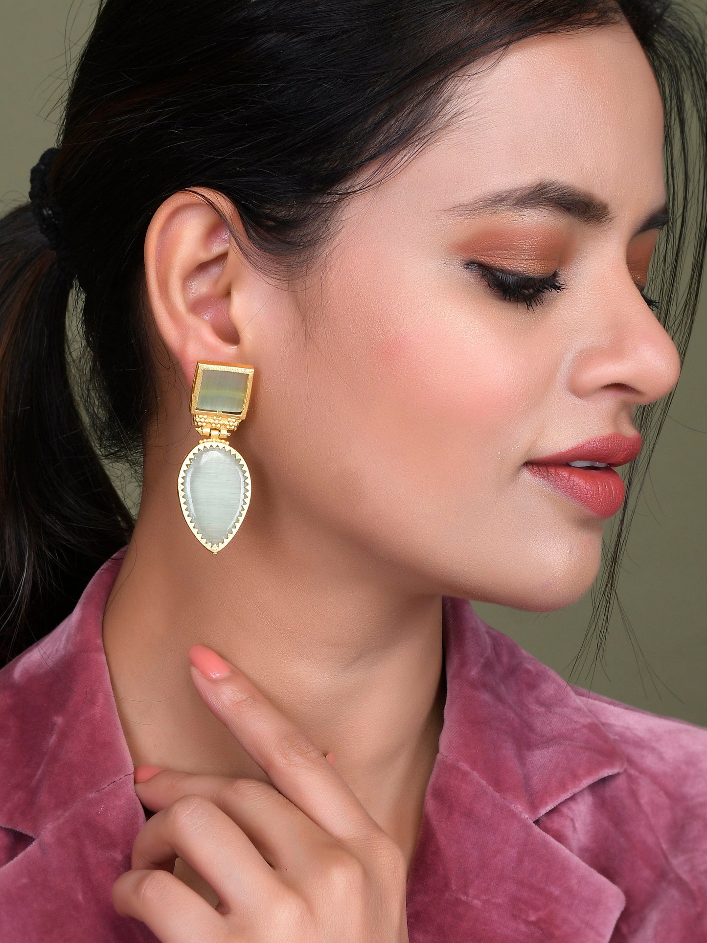 Green Ethnic Drop Earrings