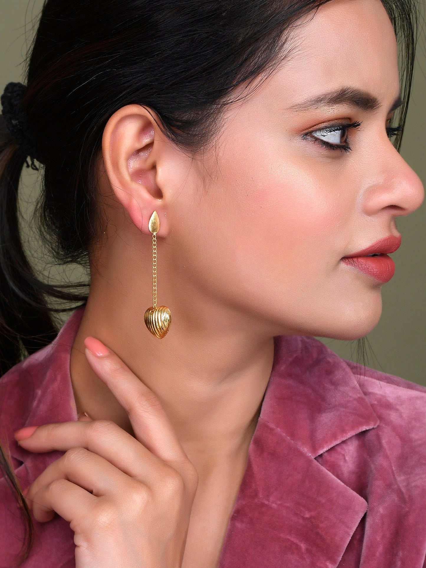 Gold Plated Handcrafted Heart Chain Earrings for western Outfit