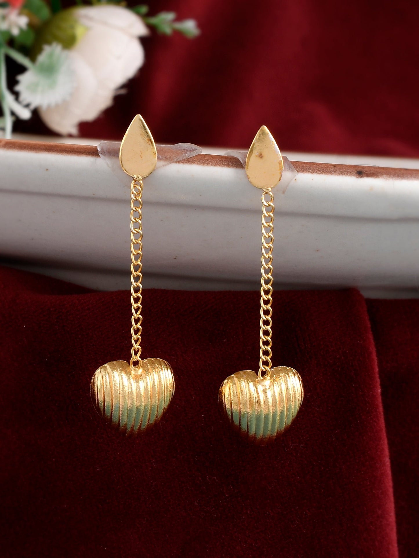 Gold Plated Handcrafted Heart Chain Earrings for western Outfit