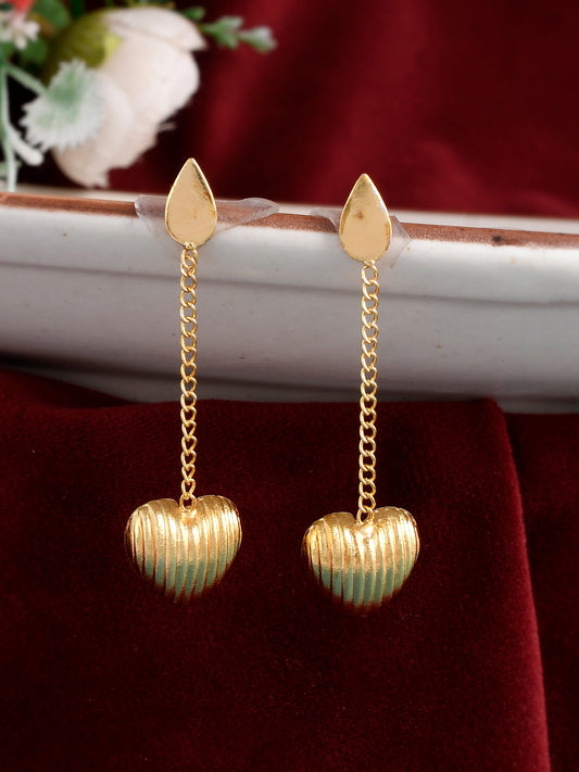 Gold Plated Handcrafted Heart Chain Earrings for western Outfit