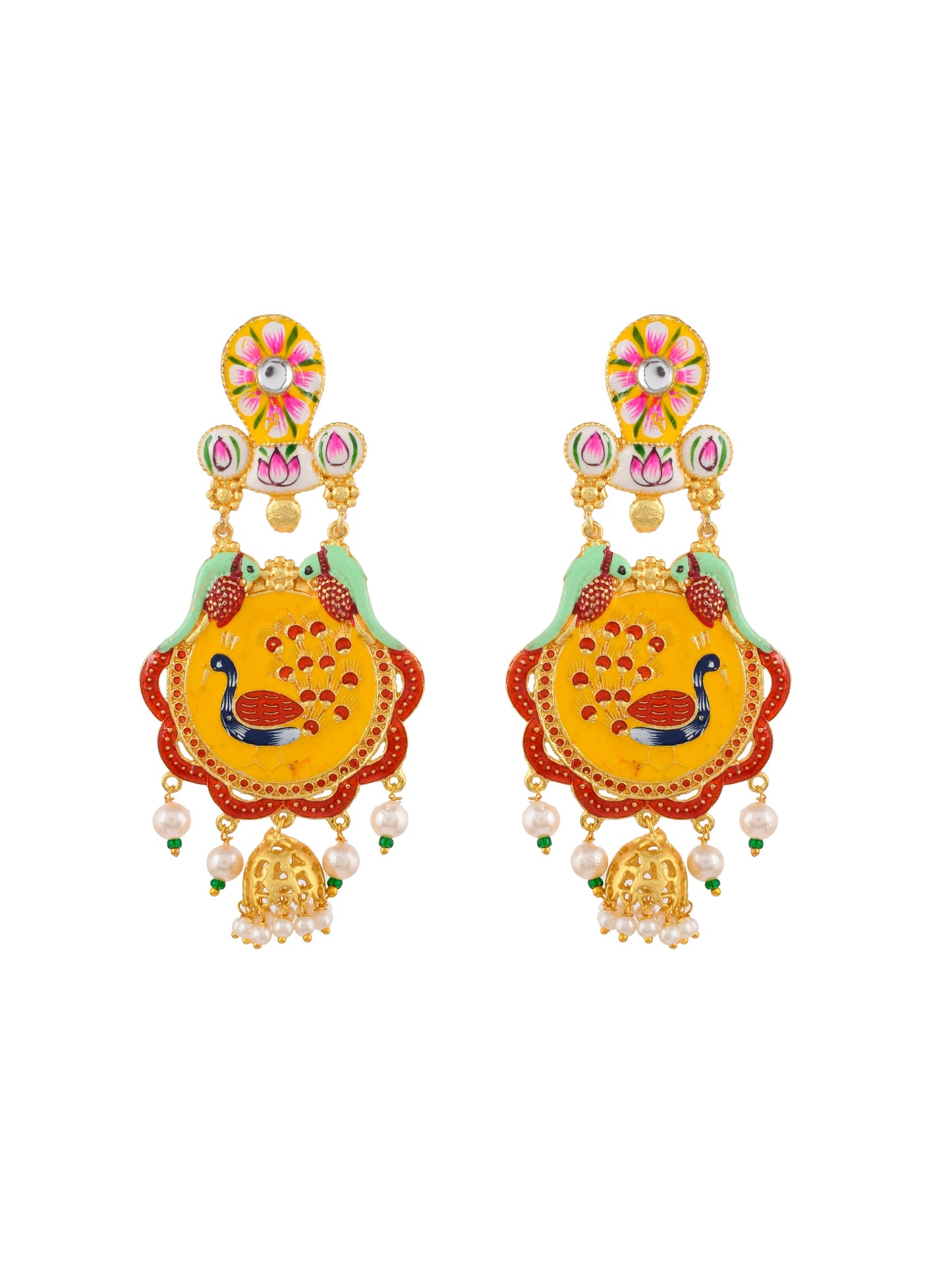 Gold Plated Indian Traditional Handpainted Ethnic Heavy Earrings