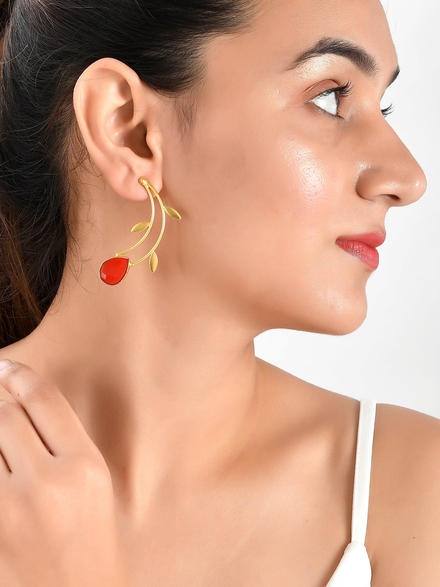 Gold-Plated Leaf Shaped Drop Earrings