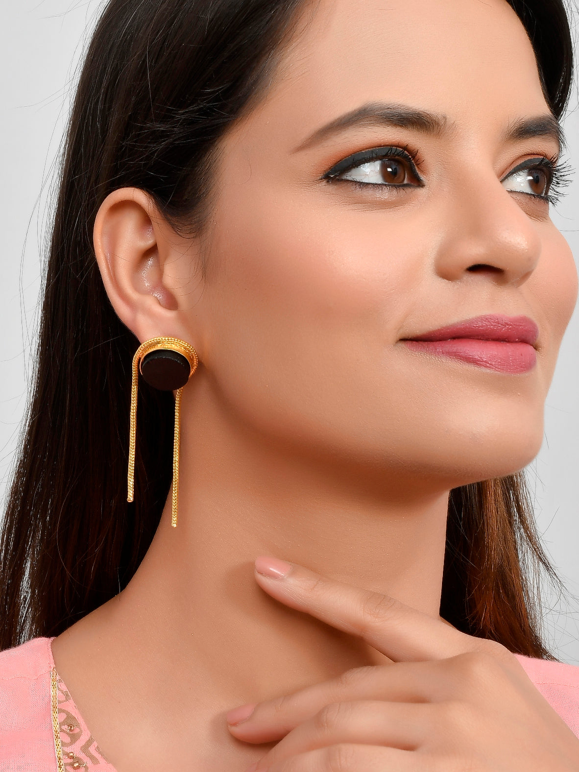 Gold plated Chained Black Onyx Earrings