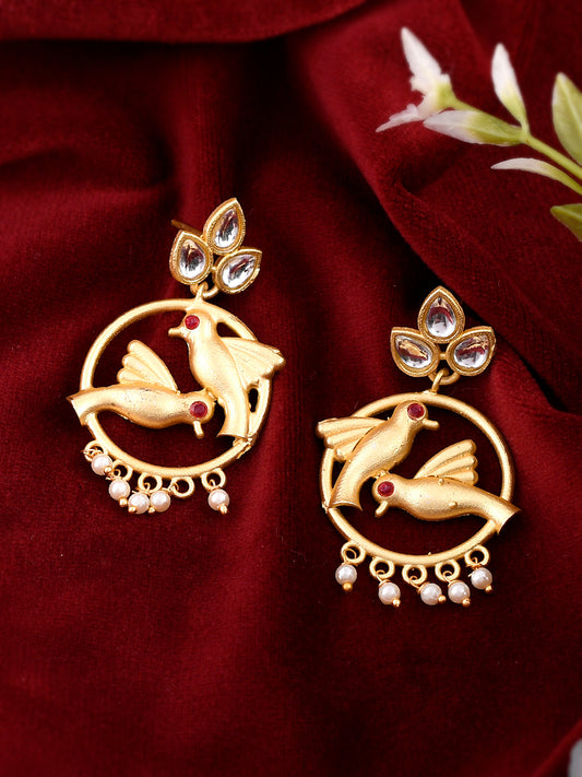 Gold Plated Bird Handcrafted Drop Earrings For Western Outfit