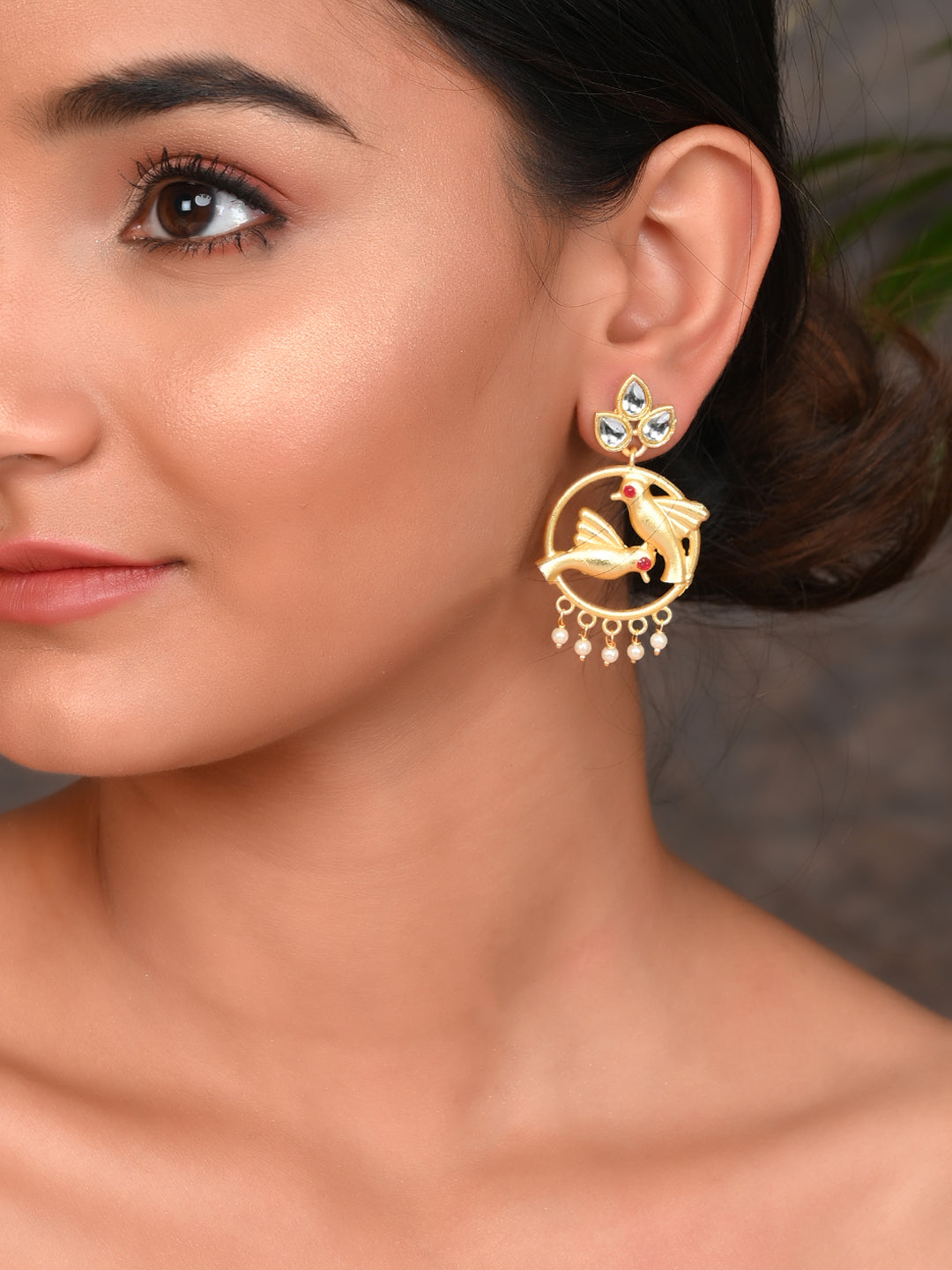 Gold Plated Bird Handcrafted Drop Earrings For Western Outfit