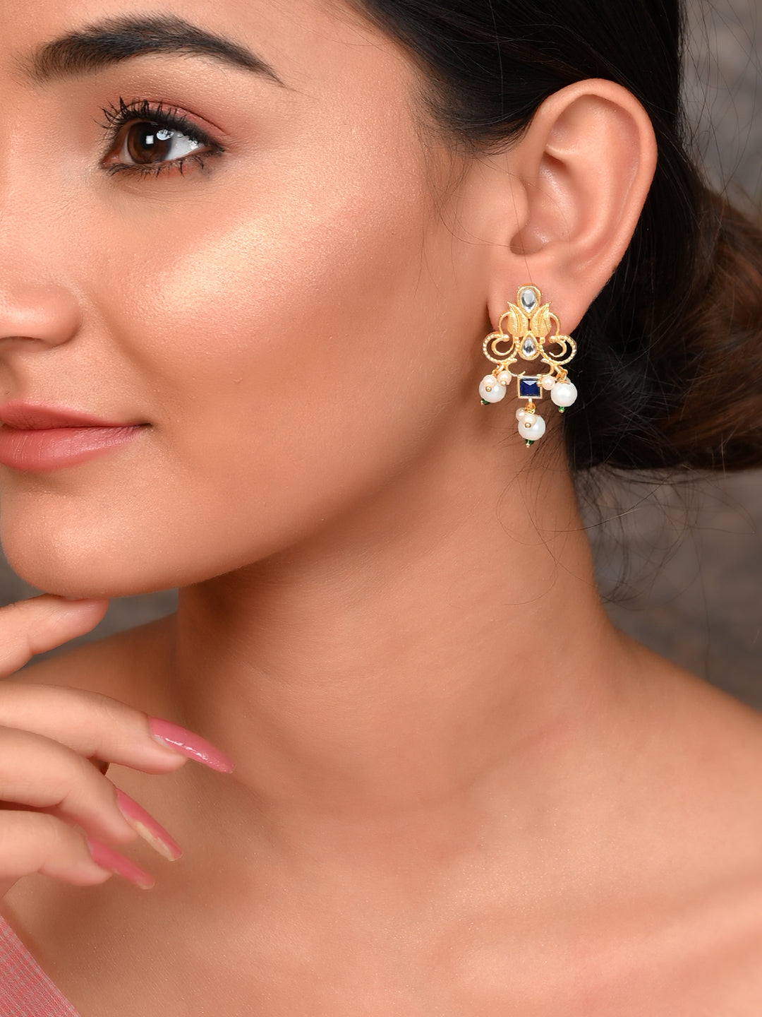 Kundan Handcrafted Enamelled Drop Earrings for western Outfit