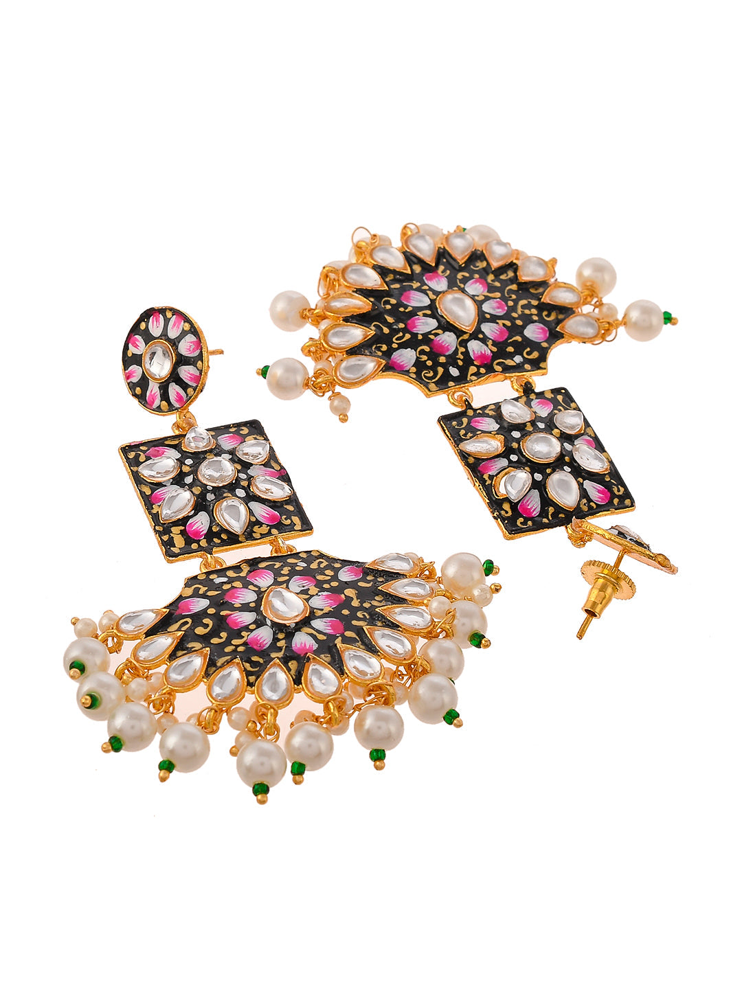 Gold Plated Handpainted Ethnic Kundan Dangle Earrings for wedding