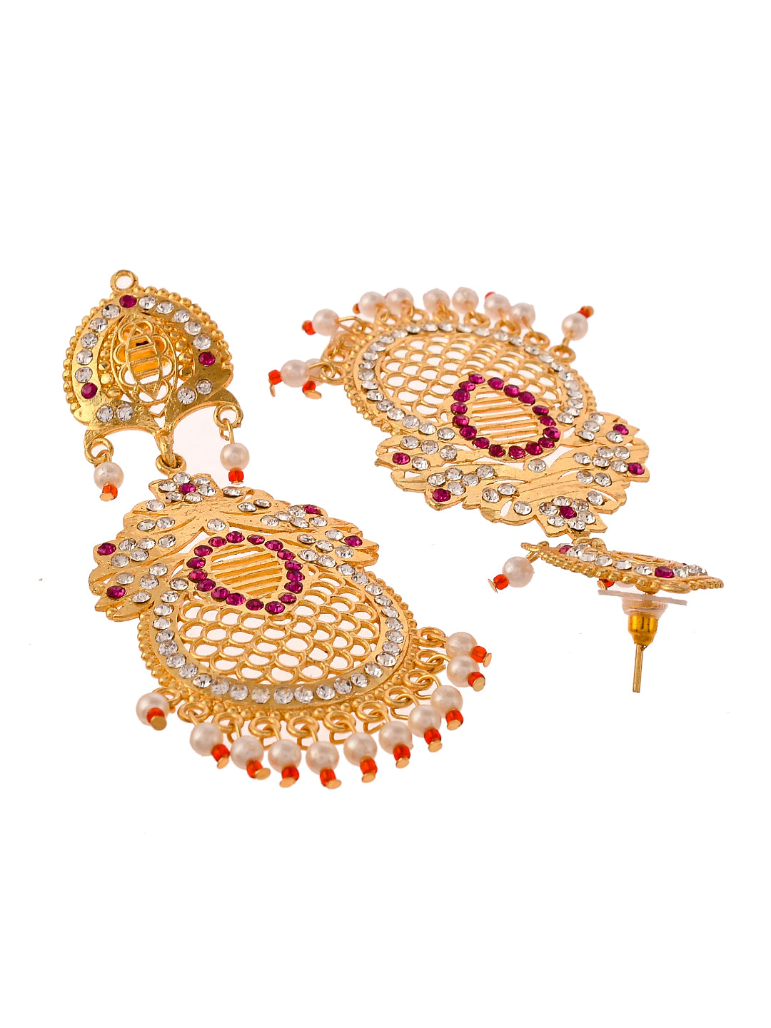 Gold Plated Ethnic Long Handcrafted Cubic Zirconia Dangle Earrings