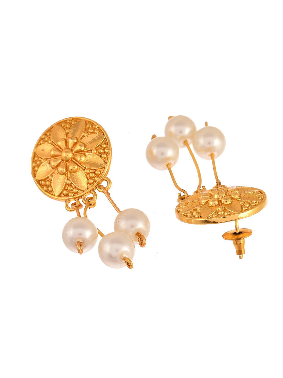 Gold Plated Ethnic Pearl Drop Earrings