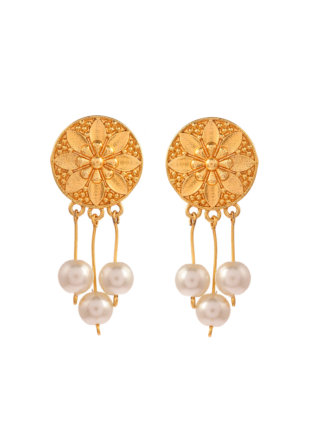 Gold Plated Ethnic Pearl Drop Earrings
