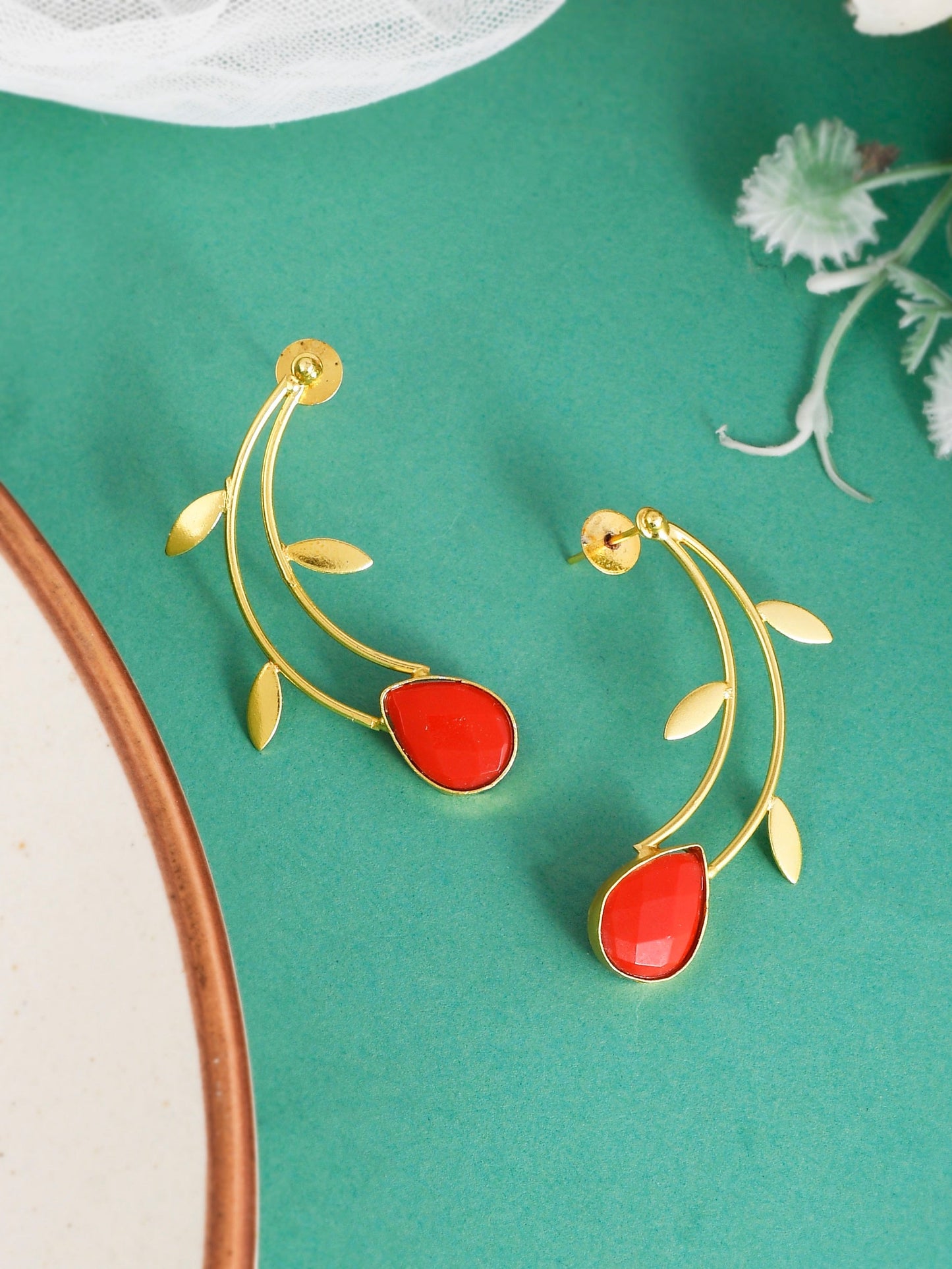 Gold-Plated Leaf Shaped Drop Earrings