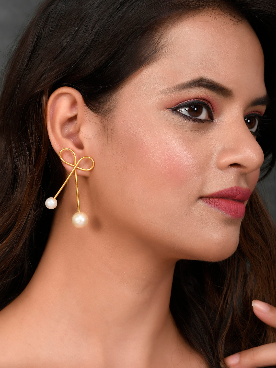 Gold Plated Knot Pearl Earrings For Women