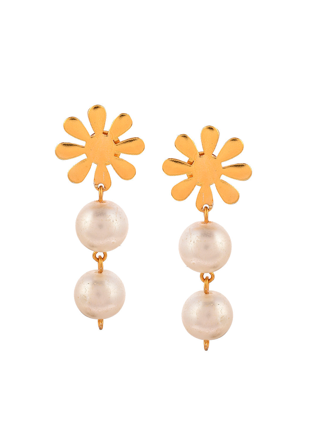 Gold Plated Flower Western Pearl Drop Earrings