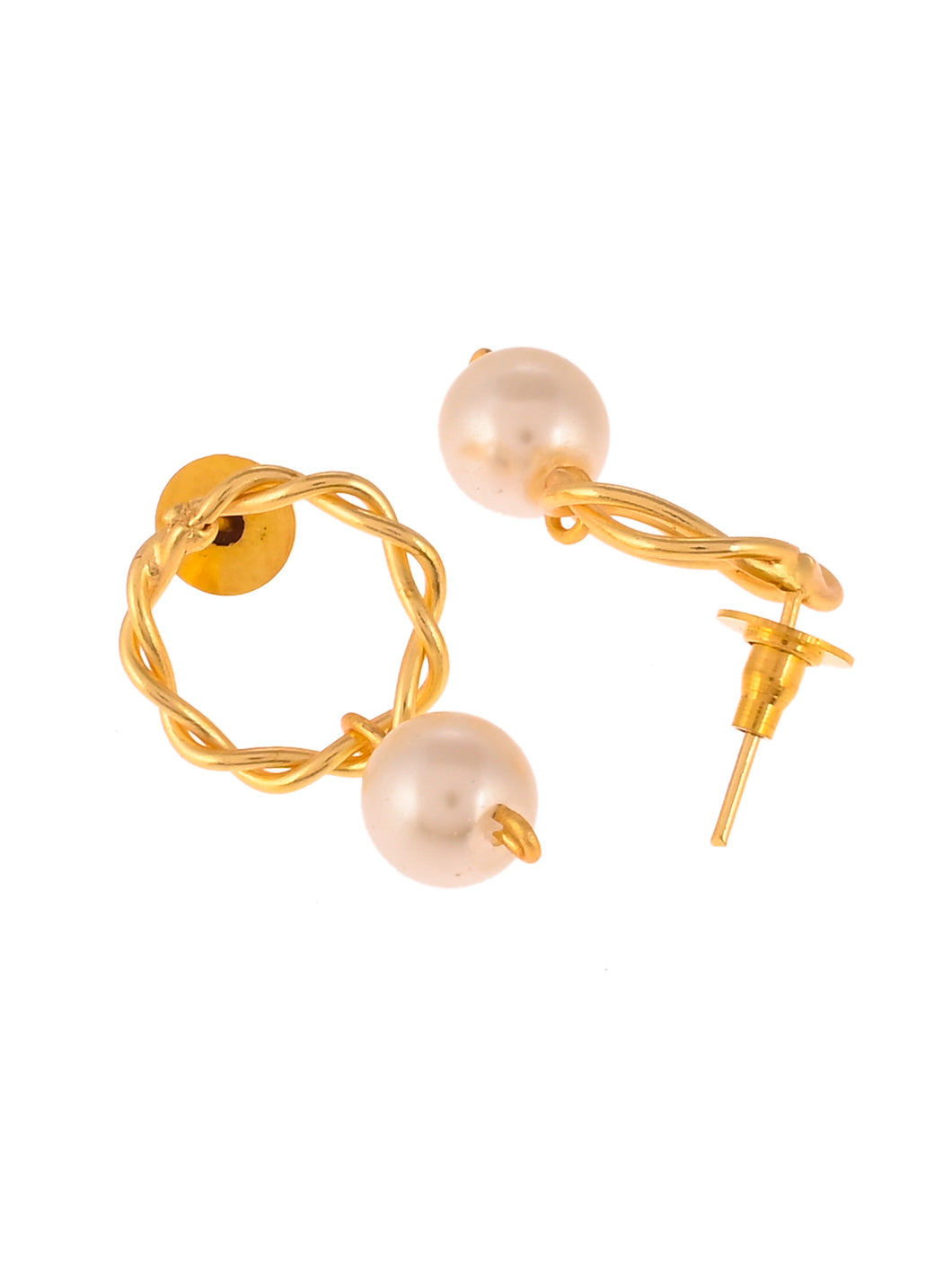 Gold Plated Contemporary Pearl Drop Earrings