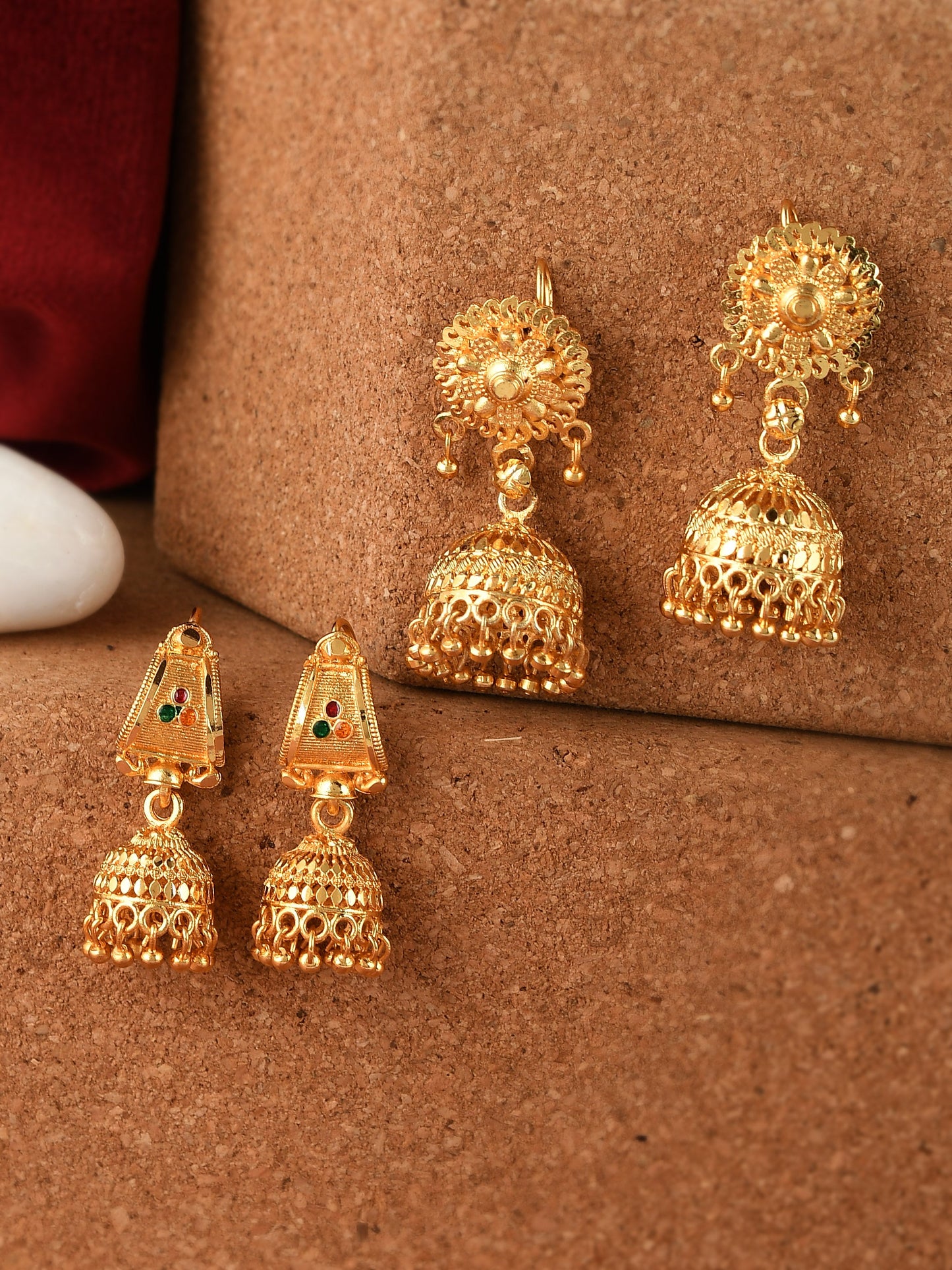 Set of 2 Gold Plated Handcrafted Meenakari Ethnic Temple Jhumka Earrings
