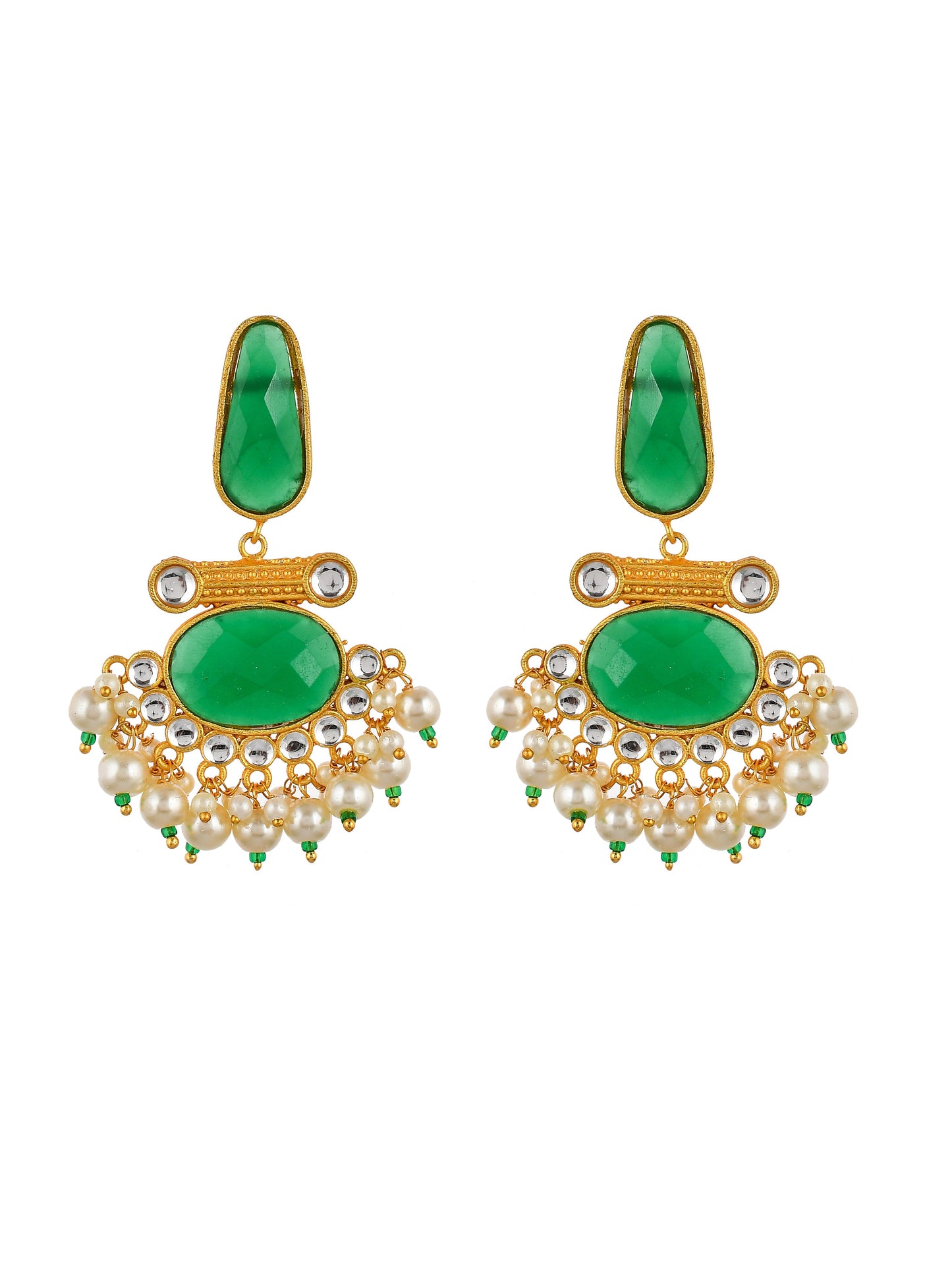 Gold Plated Green Chandbali Earrings for western Outfit
