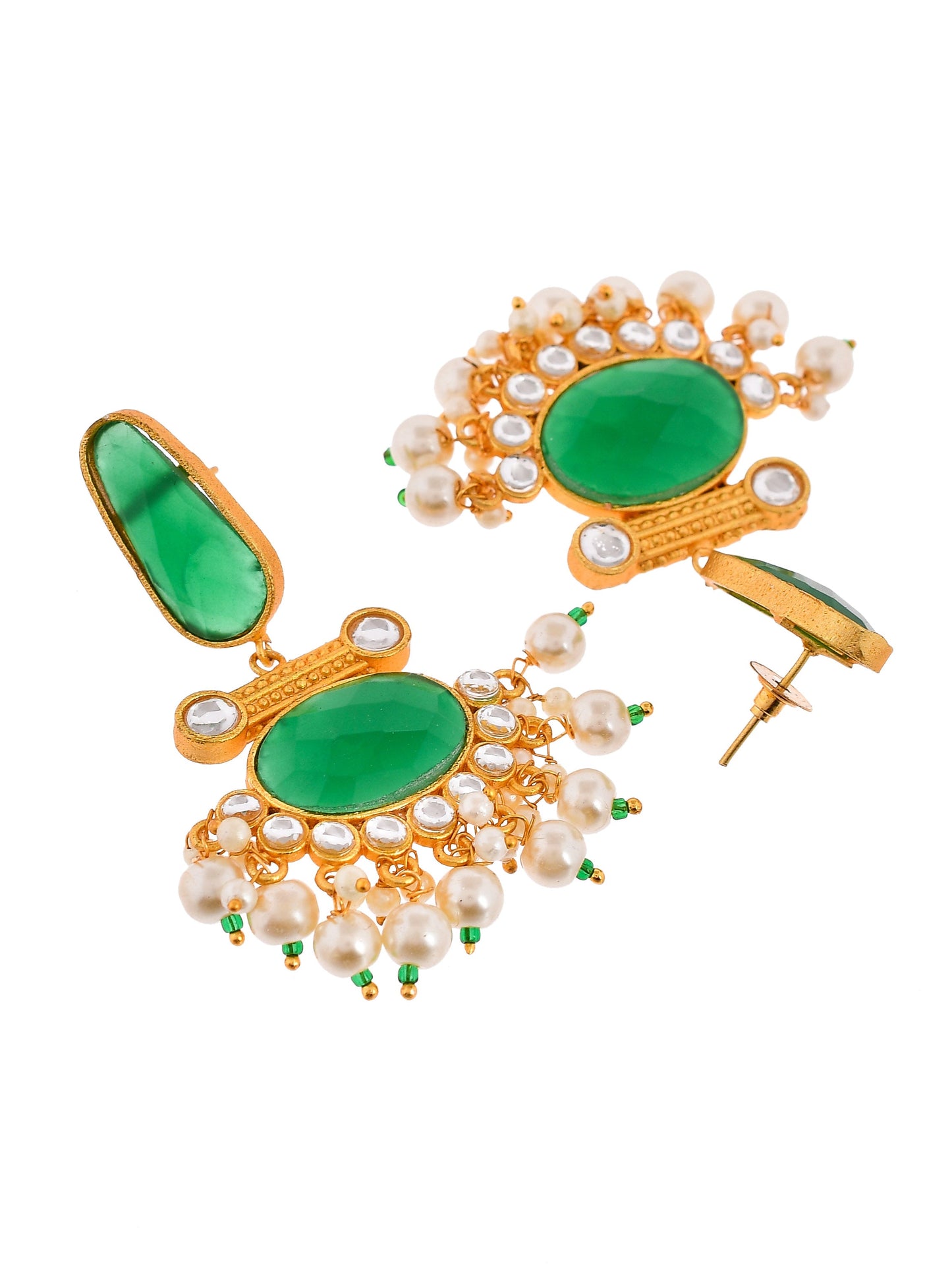 Gold Plated Green Chandbali Earrings for western Outfit
