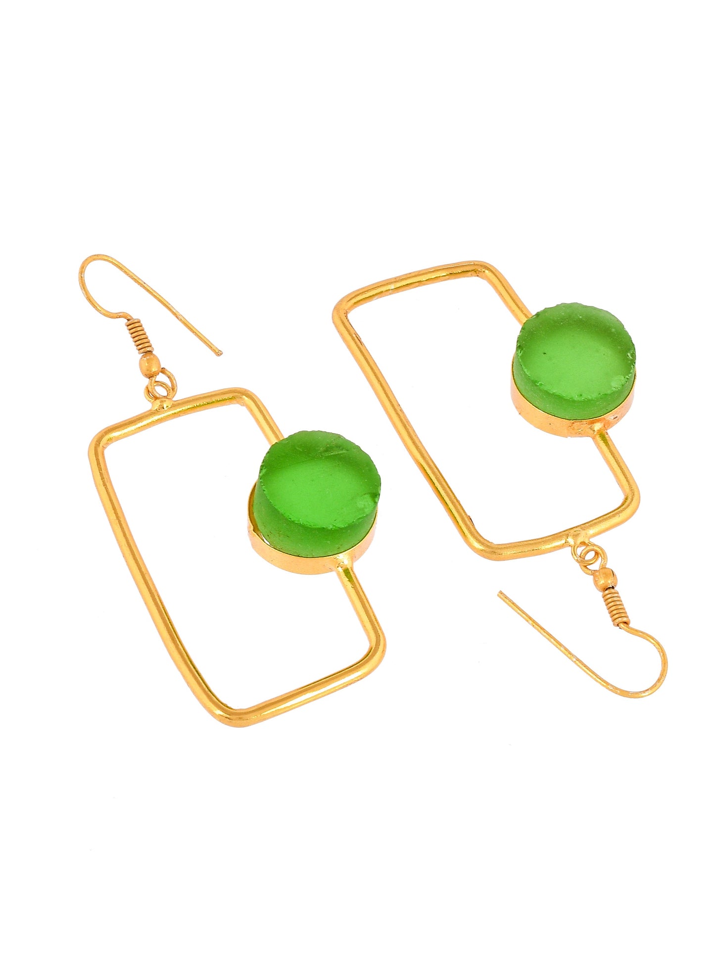 Gold Plated Green Stone rectangle shape Earring