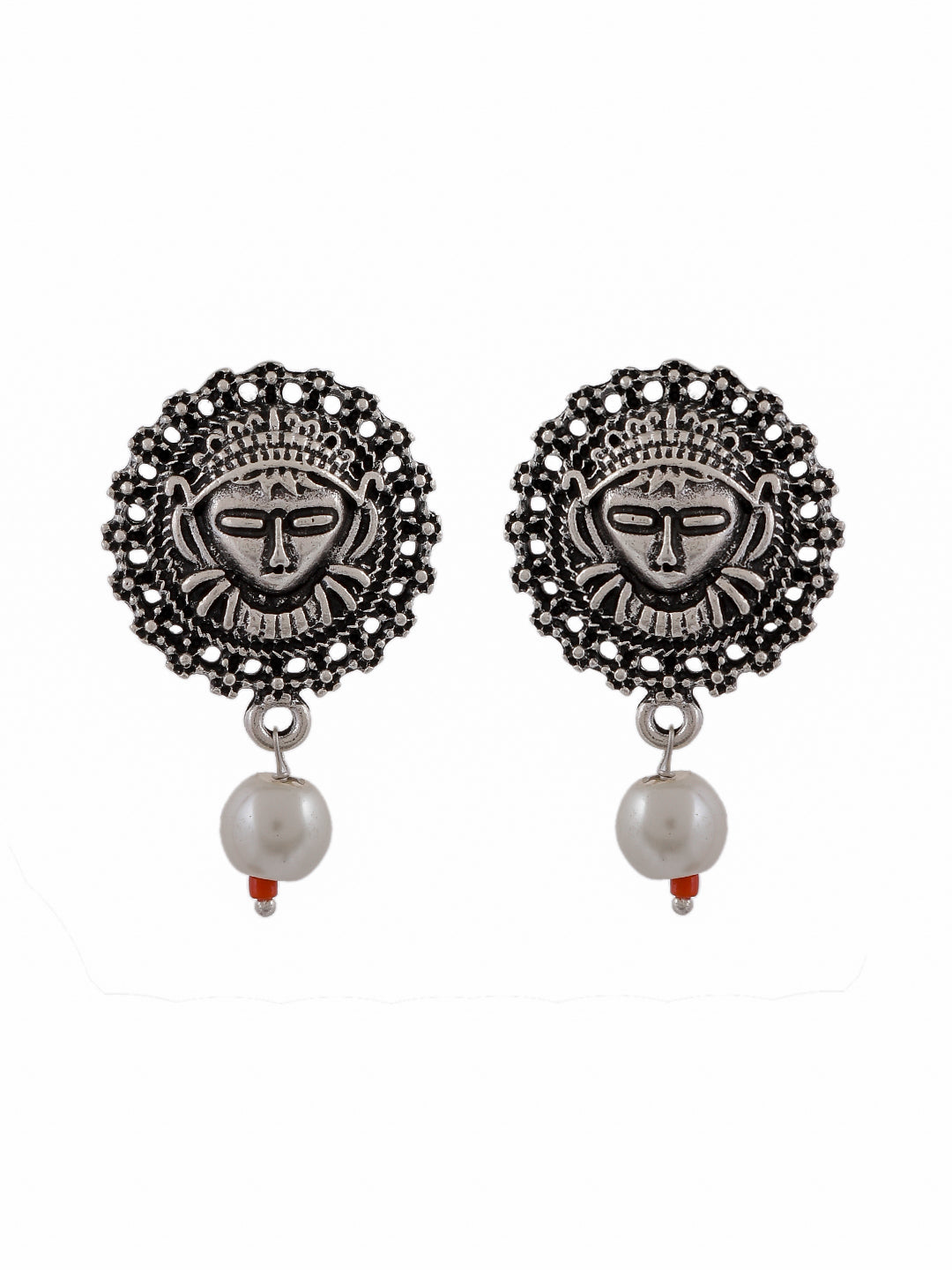 Temple Drop Pearl Oxidized Cute Earrings For Women
