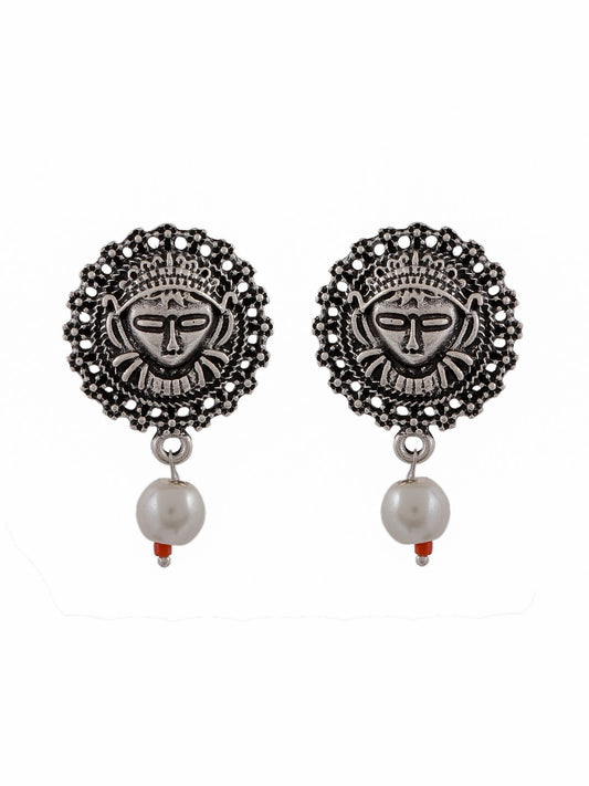 Temple Drop Pearl Oxidized Cute Earrings For Women