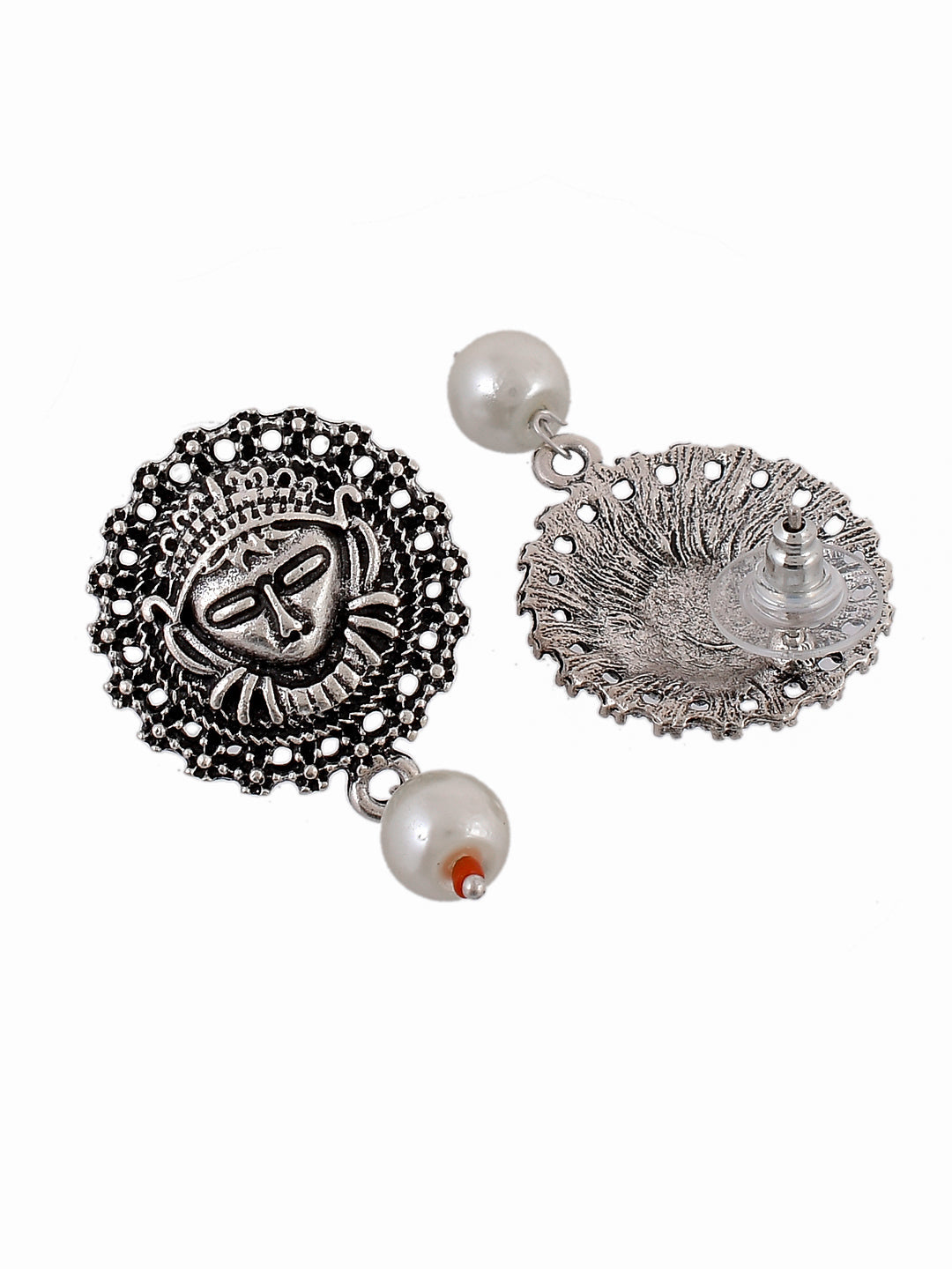 Temple Drop Pearl Oxidized Cute Earrings For Women