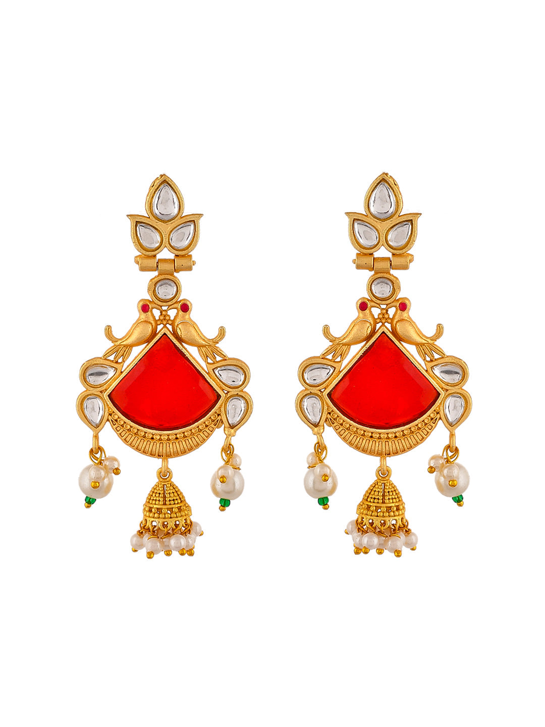 Gold-Plated Kundan Chandbali Jhumka Earrings