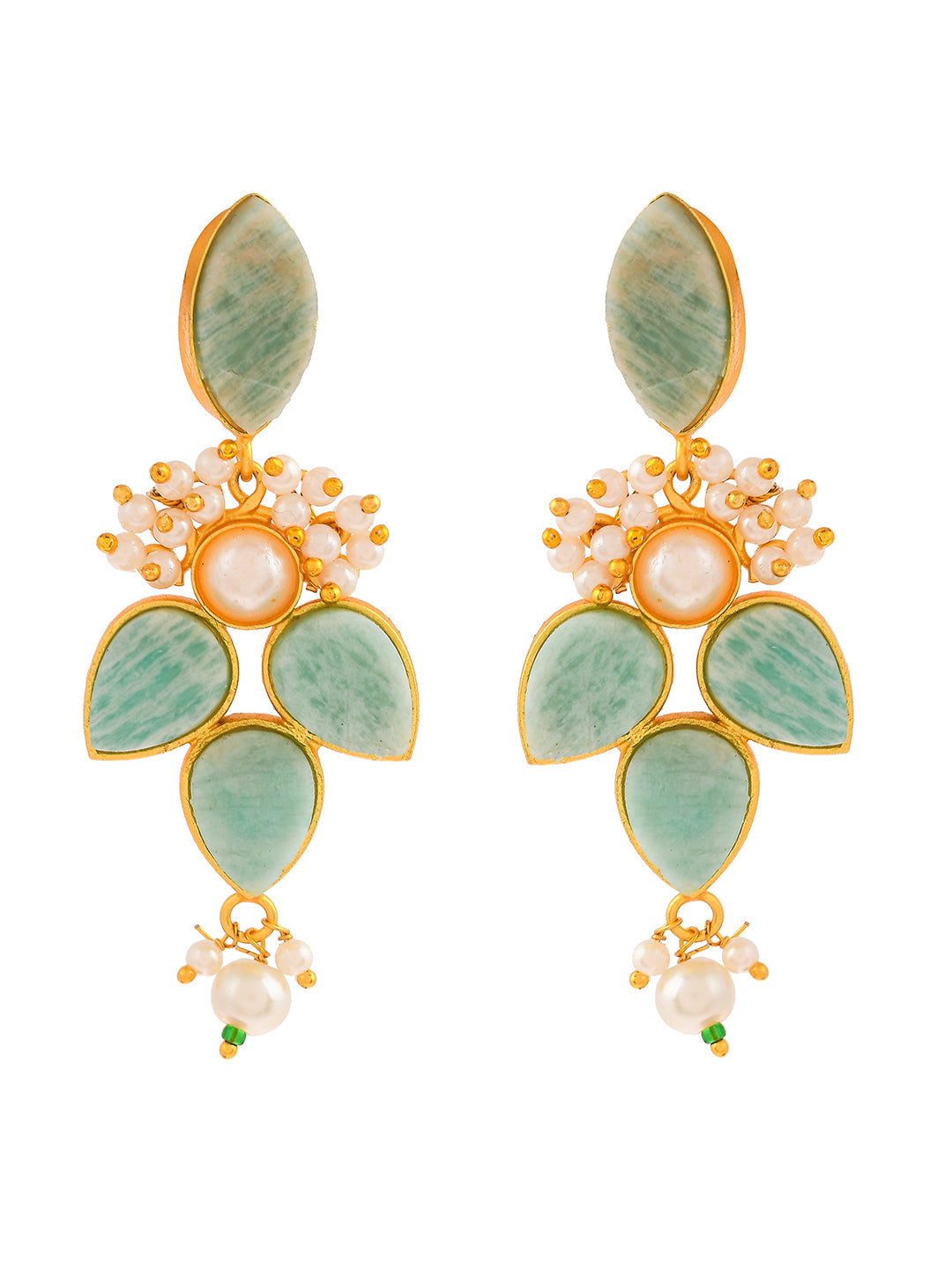 Gold Plated Handcrafted Floral Ethnic Green Earrings