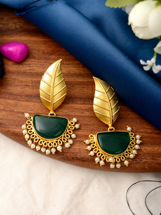 Gold Plated Traditional Leaf Handcrafted Drop Earrings