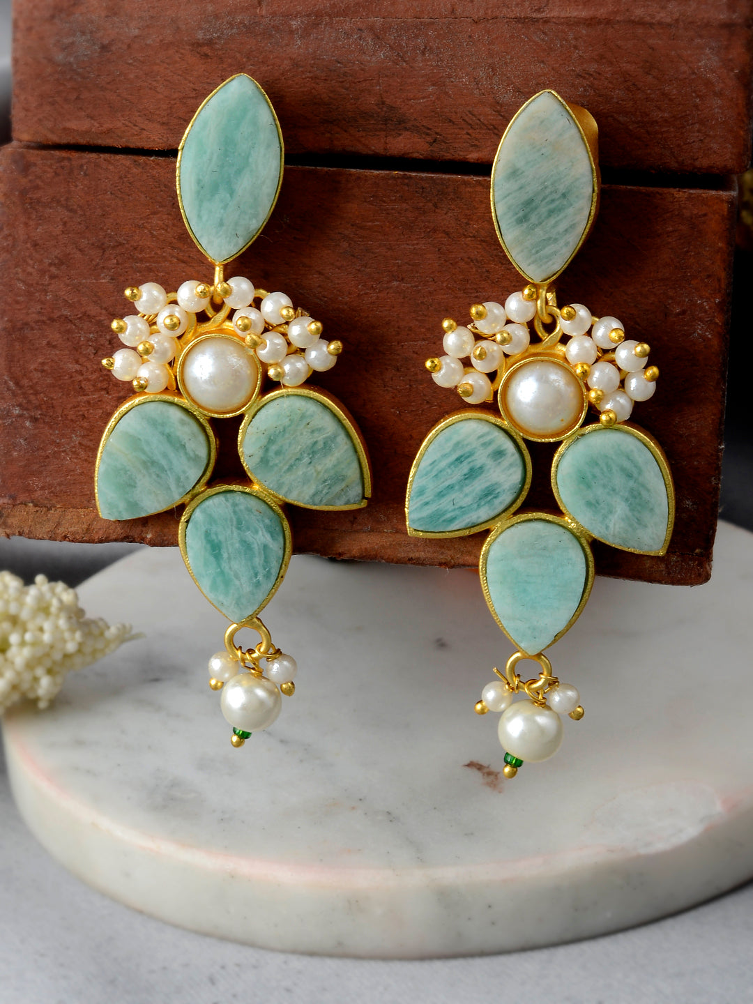 Gold Plated Handcrafted Floral Ethnic Green Earrings