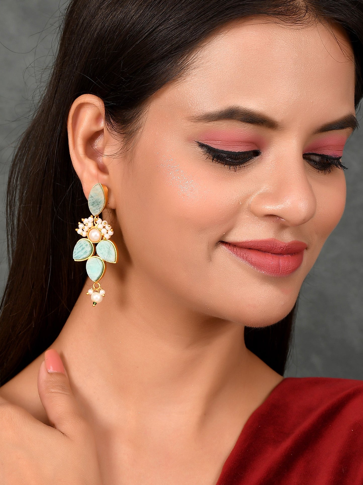 Gold Plated Handcrafted Floral Ethnic Green Earrings