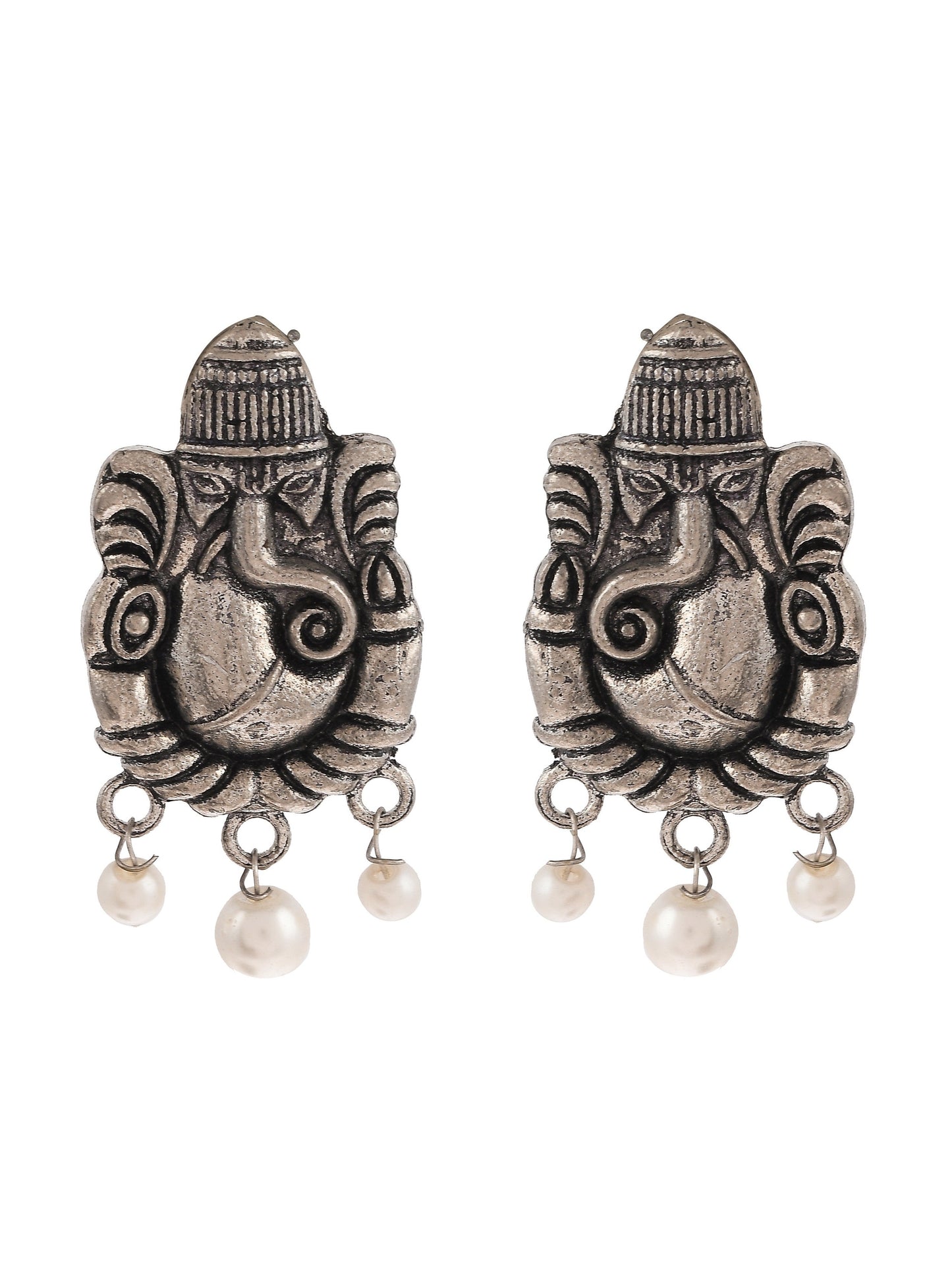 Silver Plated Oxidised Ganesh Handcrafted Stud Earrings