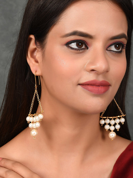 Gold Plated Contemporary Pearl Earrings For Women