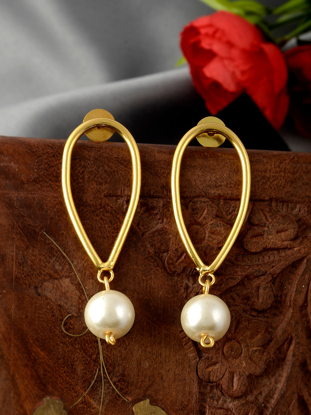 Gold Plated Geometric Handcrafted Western Pearl Drop Earrings