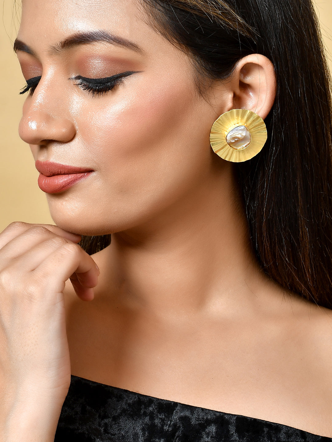 Gold Plated Handcrafted Stud Earrings for western outfit