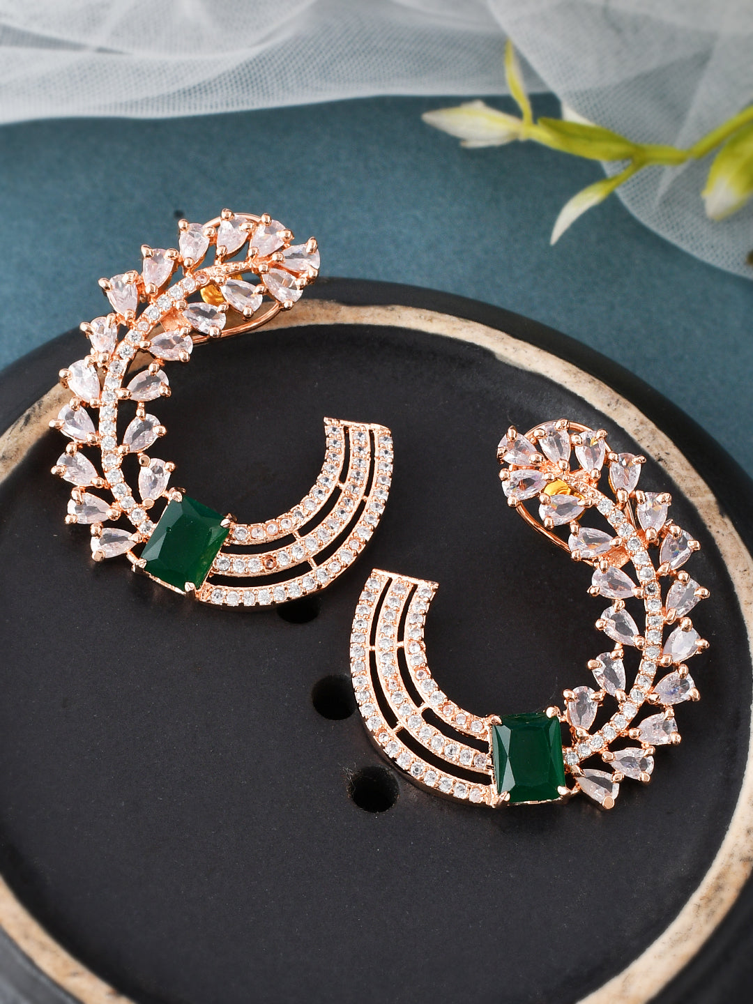Rose Gold American Diamond Half Hoop Earrings