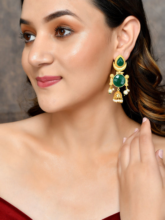 Traditional Green long Chandbali Jhumka earrings