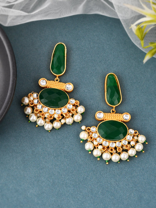 Gold Plated Green Chandbali Earrings for western Outfit