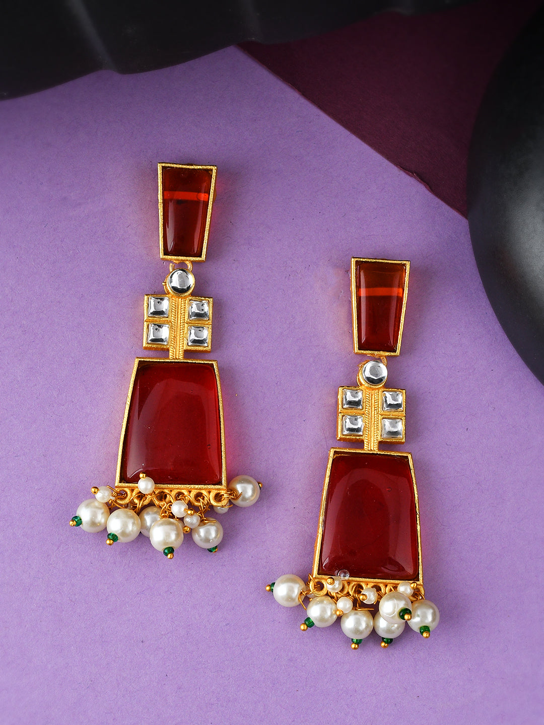 Red Ethnic Kundan Earrings Drop earring for women